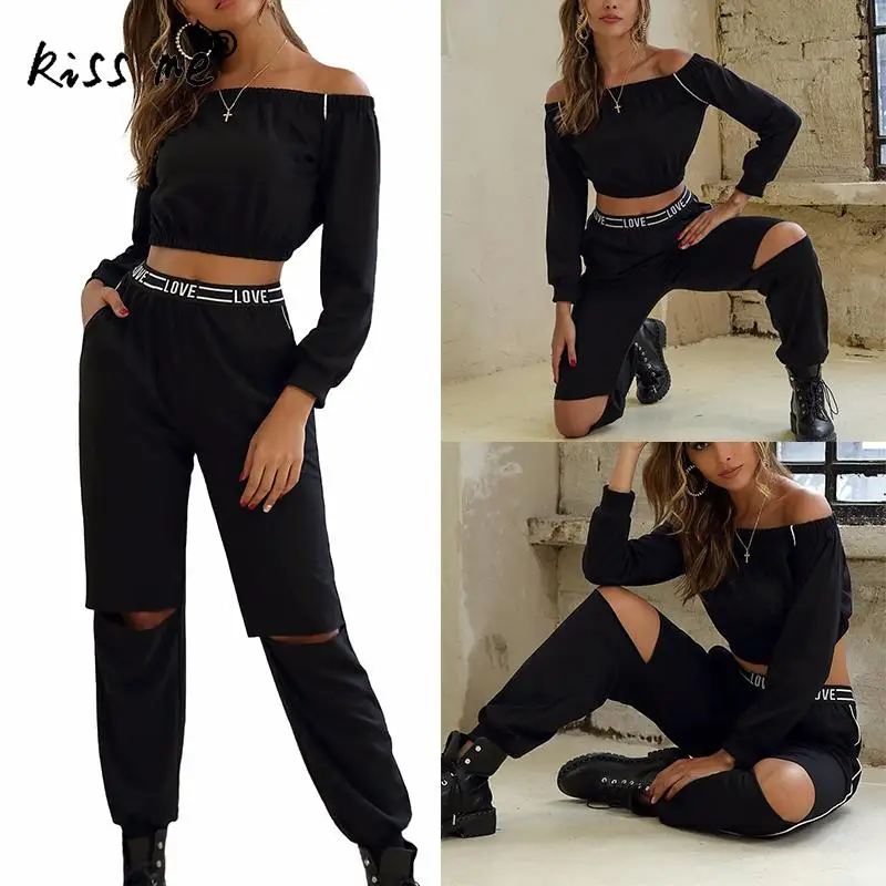 Черный женский спортивный костюм с открытыми плечами спортивная одежда для бега