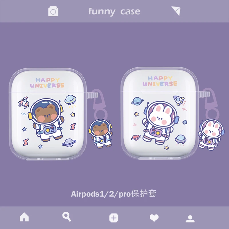 Чехол для AirPods 3rd Pro чехол с космическим медведем Кроликом подвеской наушников Apple