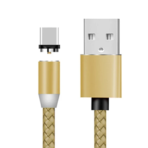 VOXLINK 1 м светодиодный магнитный USB кабель для iPhone Xs 6 и usb type C кабель и Micro USB нейлоновая оплетка для samsung Xiaomi huawei USB C - Цвет: Gold for Type C