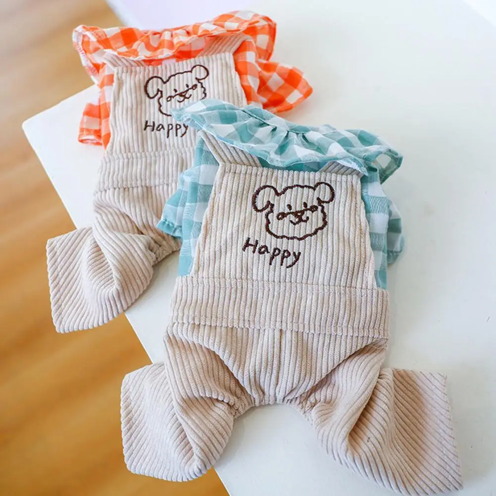 

Autumn Dog Jumpsuit Ruffled Neck Plaid Design Patchwork Comfortable Warm Keep Casual Cat Dog Clothing Winter Rompers
