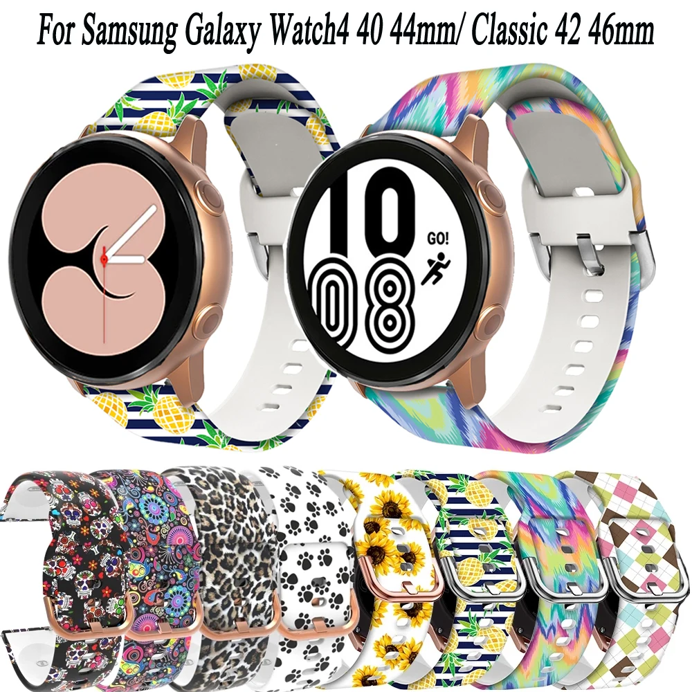 

Ремешок силиконовый для наручных часов, браслет с принтом для Galaxy Watch 4 /Active 2 40 44 мм, 42 46 мм