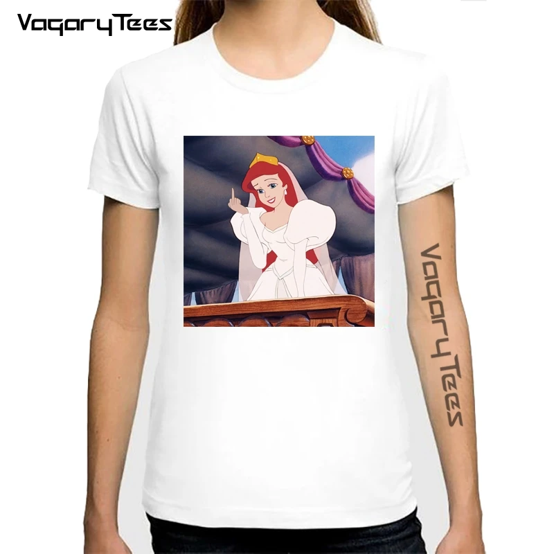 

Camisetas Verano Mujer 2020 middle finger Snow Princess Print T Shirt Women Summer White Short Sleeve Harajuku Aesthetic Clothes