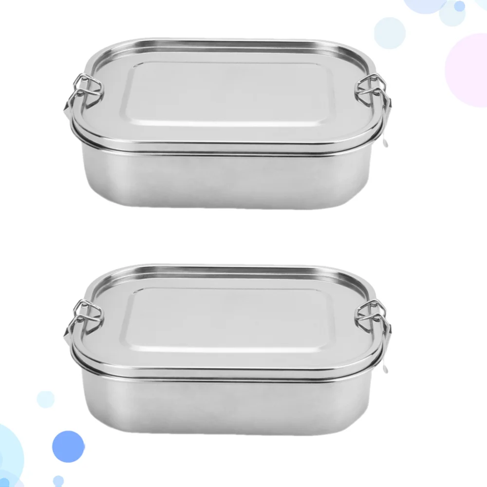 

2pcs Stainless Steel Rectangular Snack Box Box Container for Home School Camping (Single Layer with Buckle)