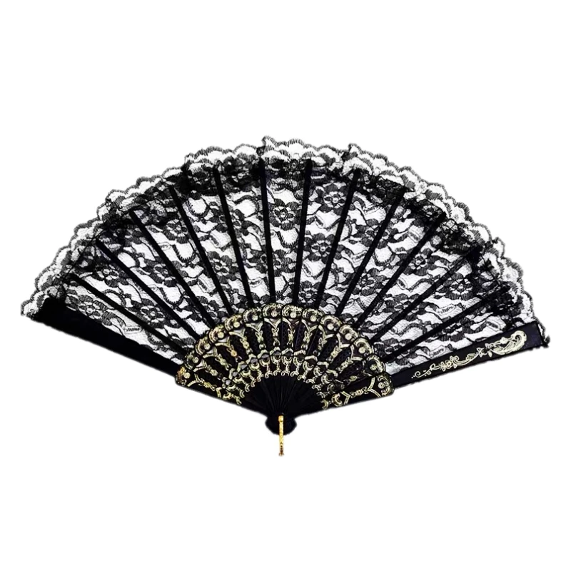 Кружевной веер в черном испанском стиле для вечерние горячих танцев и