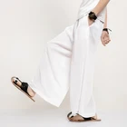 2021 летние белые уютные мягкий лен хлопок Широкие штаны мужские черные хакама японская одежда китайский Восточный костюм большого размера