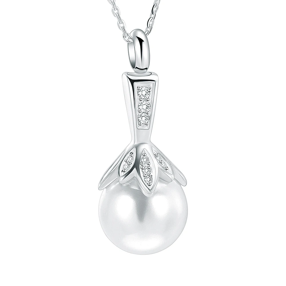 

Hot Selling Pearl Flower Cremation Necklace For Women Keepsake Memorial Urn Jewelry Pendant With Chain /Funnel