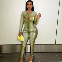 long sleeve bandage bodycon rompers snake print womens jumpsuit round neck autumn skinny fashion one piece outfits