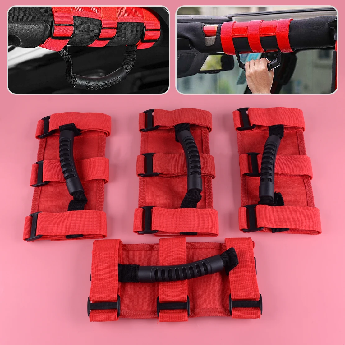 Beler 4 шт. красный рулон бар захватные ручки ручка ремешок с крюком и петлей