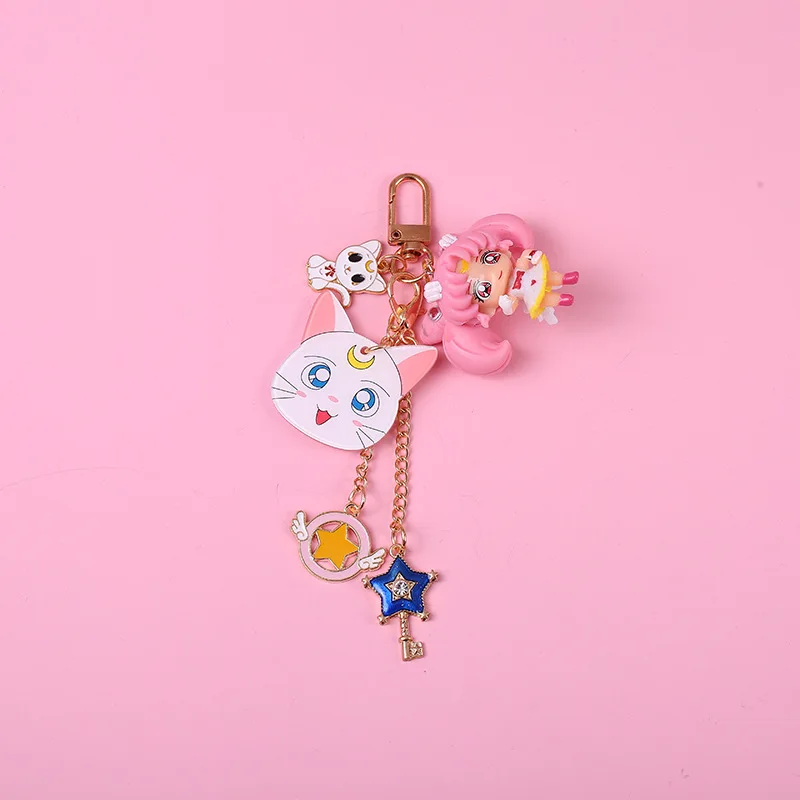 

2021 Popular Metal Anime Trinket Keychain Sailor Moon Keyrings Beautiful Jewelry Car Bags Keyholder Women Girl Kawaii Gift