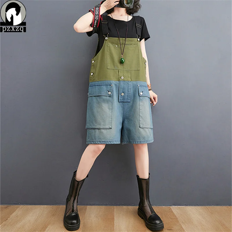 

Женский джинсовый комбинезон на подтяжках, свободный джинсовый комбинезон в винтажном стиле, шорты большого размера для молодых девушек, л...