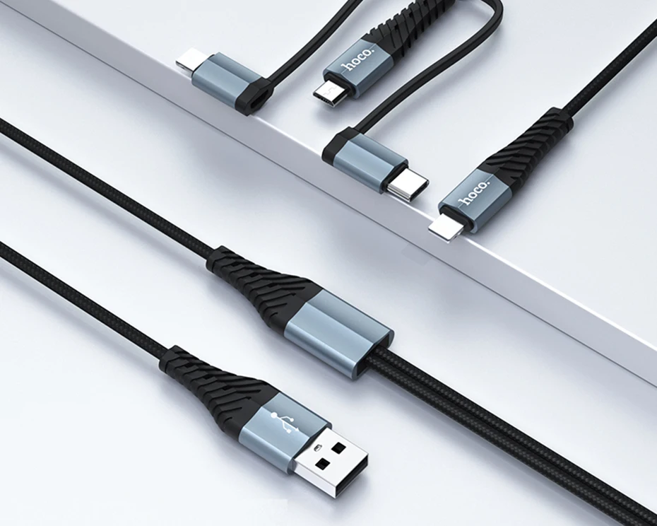 HOCO 4 в 1 usb-кабель для iPhone 11 Pro X XS max XR кабель для быстрой зарядки 3 в 1 кабель Micro USB type C для samsung Galaxy S10 S9