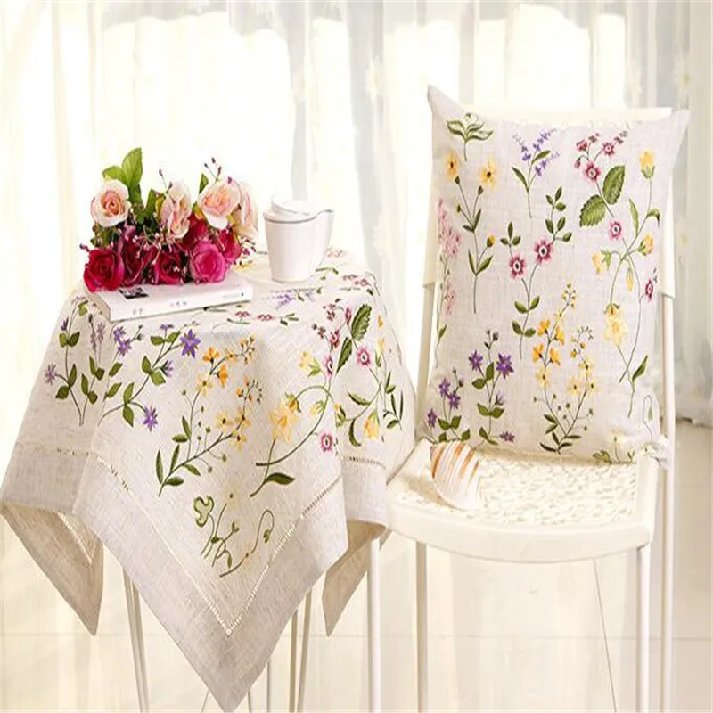 

Free Shipping Cotton Natural Linen Flower Embroidery Tablecloth Cup Mat Blanker Place Wedding Living Decorate Antependium Gift