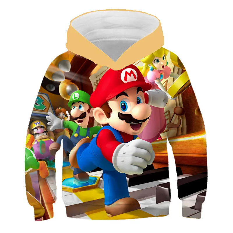 

2020 Mario Hot sale clothes boys Girls Long Sleeved Hoodie Tops Kids polyester Clothes for 4-14 Years children cartoon Clothes