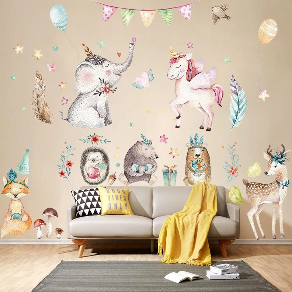

1Many Styles Cute Unicorn Flamingo on The Wall Stickers for Kids Rooms Girls Bedroom Decor DIY Cartoon Animal Wallpaper Sticker