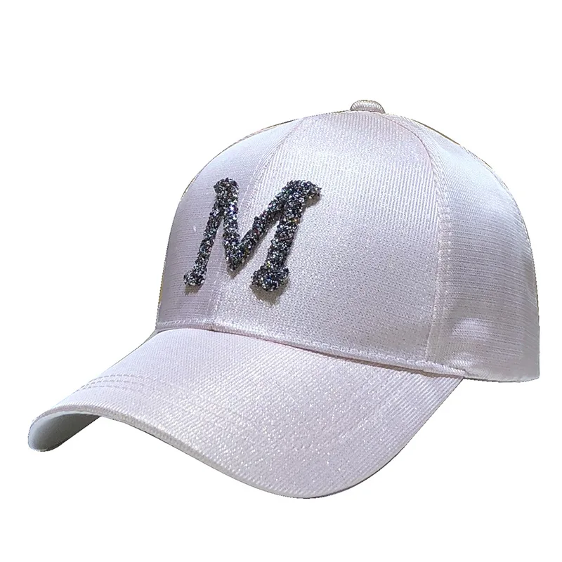 

Letter M Women's Bling Baseball Cap Ladies Fashion Caps With Rhinestones Snapback Hip Hop Hats Black White