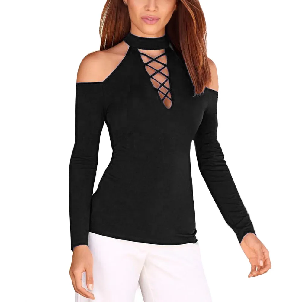 Женская блузка без бретелек с длинным рукавом одноцветная Свободная пуловер