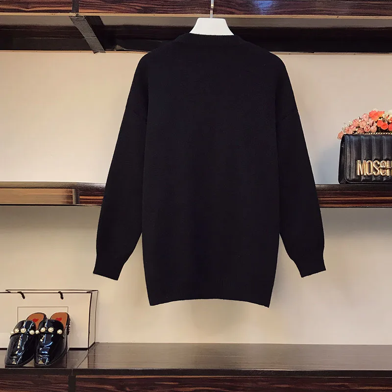 

Oversize Women Casual Long Sweater and Jumpers Long Sleeve Wide Bow Knitwear black Pullovers Korean Overwear tOPS