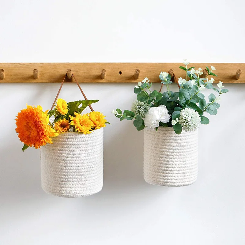 

Wall Hanging Planter Cotton Rope Hanging Planter Woven Plant Basket Indoor Pot Hangers Storage Organizer Home Decor