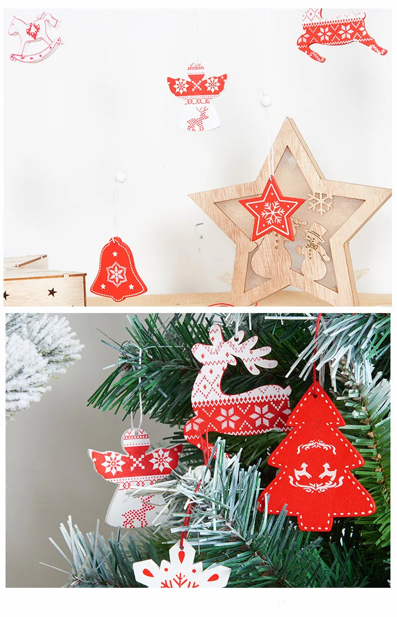 12 шт. деревянные подвесные Подвески с новогодним Деревянная Рождественская елка