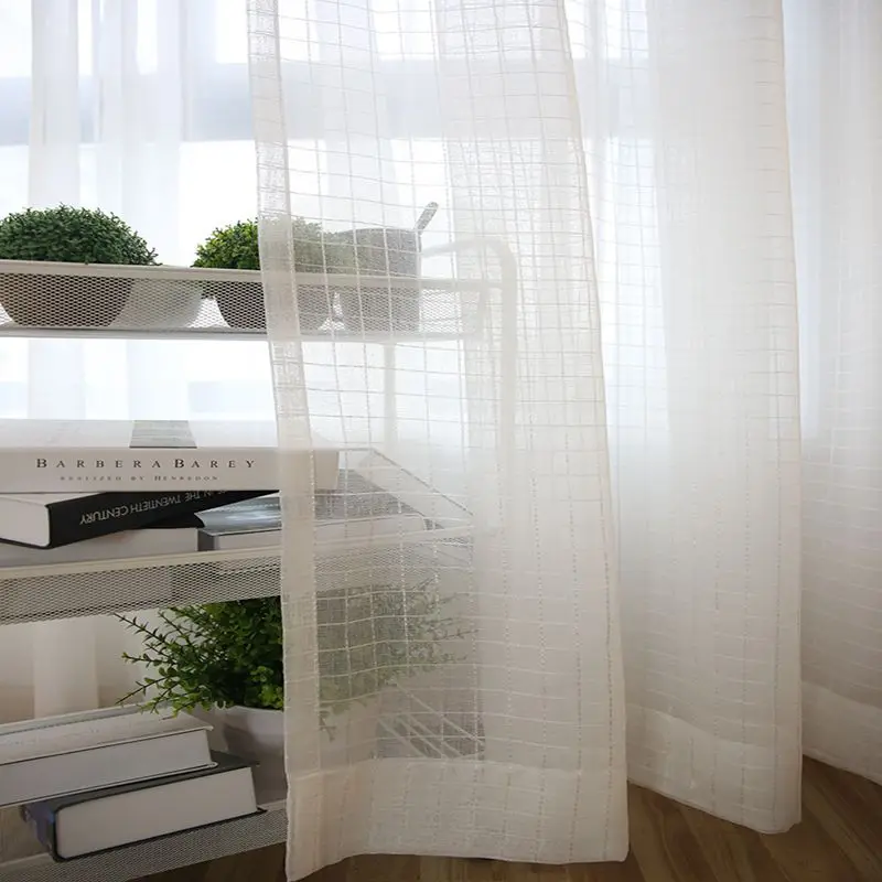 Кофейная клетчатая сетчатая кухонная занавеска драпировки прозрачная ткань