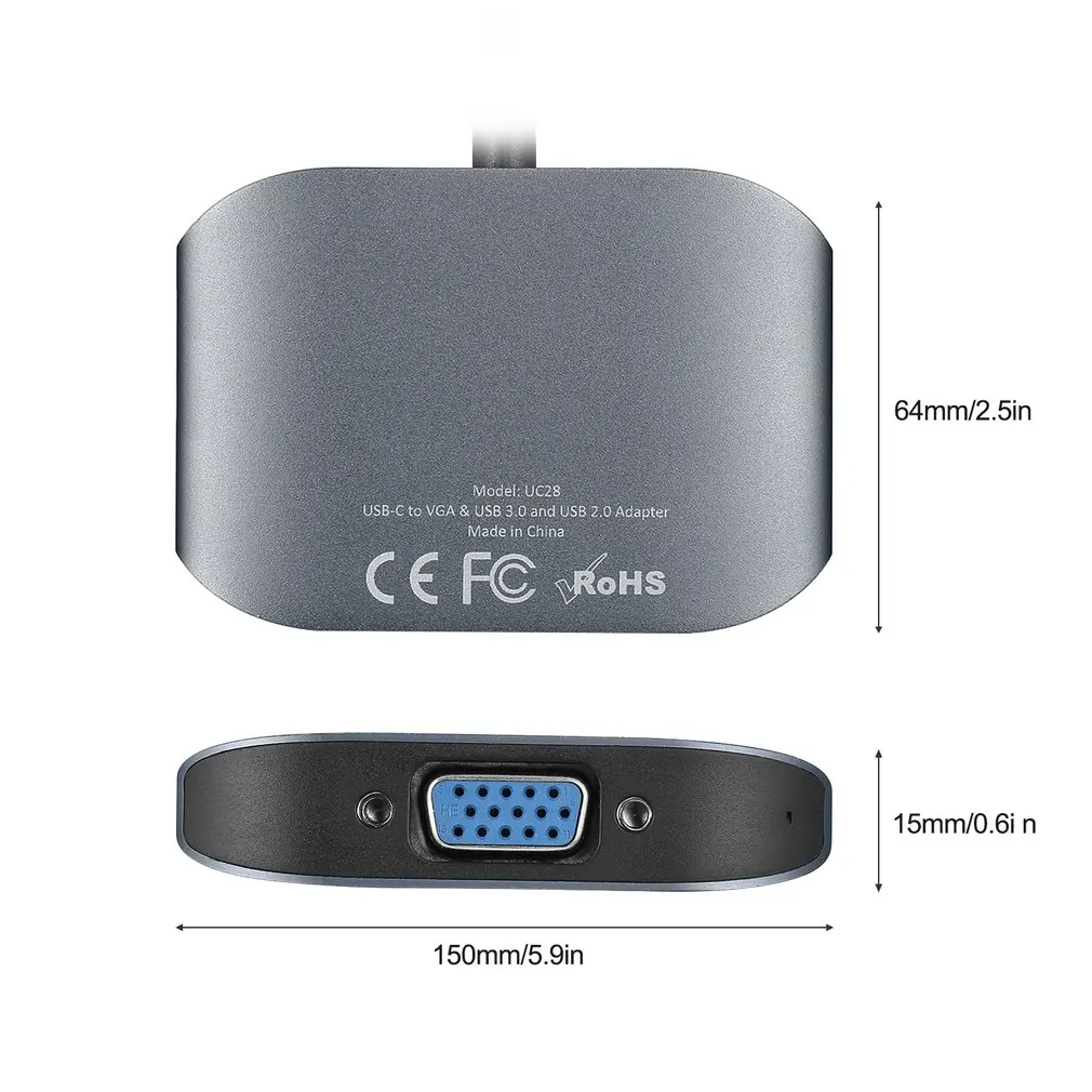 USB C к 3 0 и 2 VGA конвертер кабель адаптер алюминиевый сплав type концентратор для