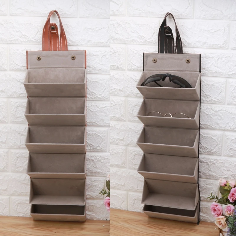 

6 Slots Foldable Multiple PU Leather Sunglasses Eyeglasses Travel Organizer Case P9YF