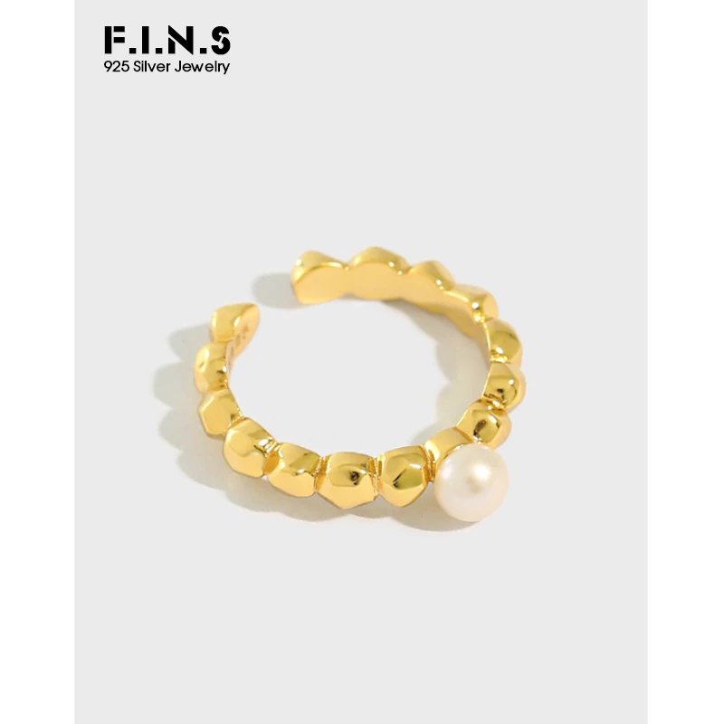 

F.I.N.S INS Minimalist Irregular Round Beads Freshwater Pearls Pure 925 Sterling Silver Mid Finger Wedding Ring Fine Jewelry