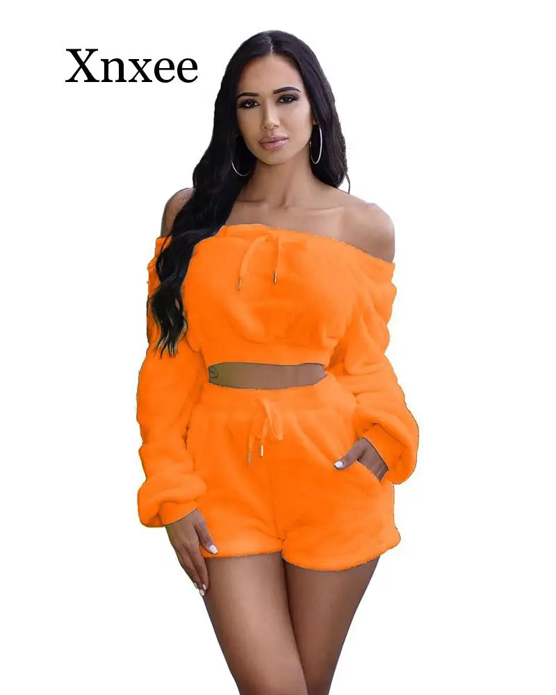 

Неоновый женский Бархатный спортивный костюм, комплект из двух предметов, праздничная одежда, укороченный топ и шорты, сексуальные Клубные ...