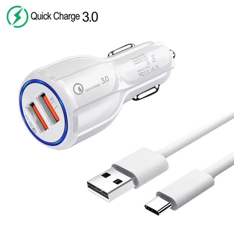Зарядное устройство USB для Samsung S8 S9 A50 QC 3 0 автомобильный адаптер и кабель Type C Huawei P20