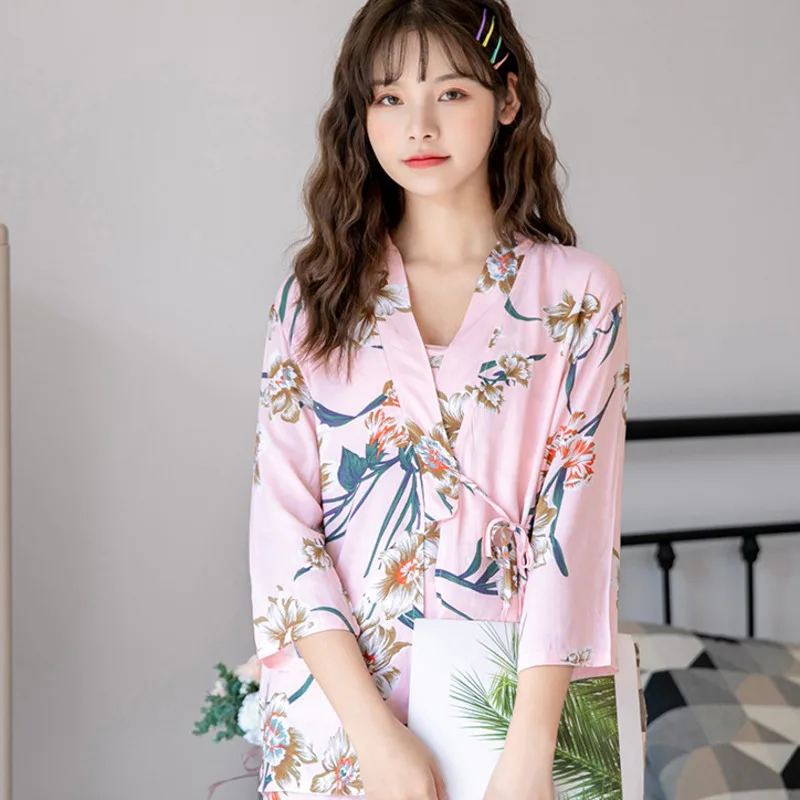 Женский пижамный комплект с цветочным принтом из 3 предметов пижама длинным