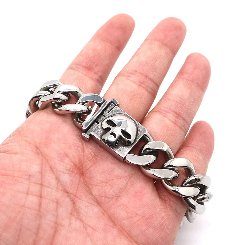 

Unisex 316L Stainless Steel Cool Silver-Color Big Skull Ride to Live, Live to Ride Motorcycle Style Bracelet For Gift