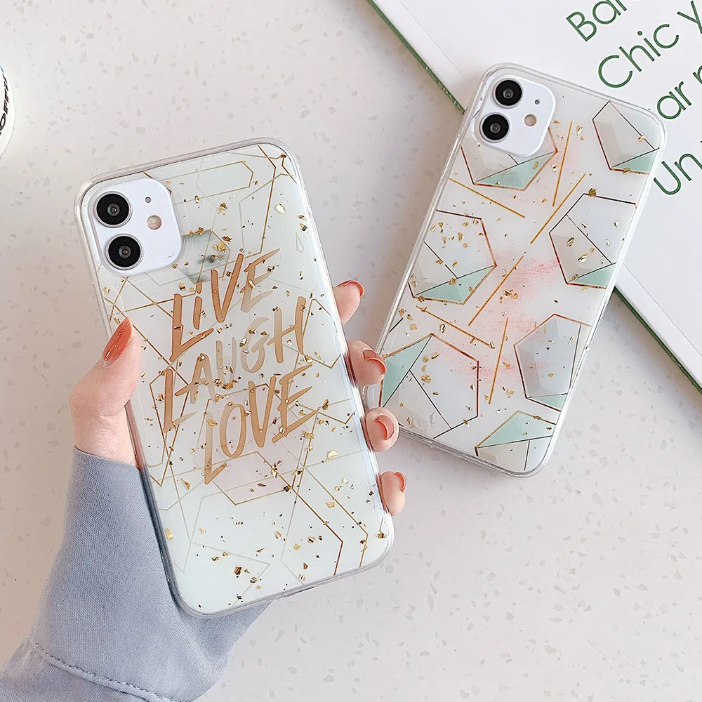 Роскошный чехол для телефона с буквами из золотой фольги iPhone SE 2020 11 Pro Max X XR XS MAX 8 7