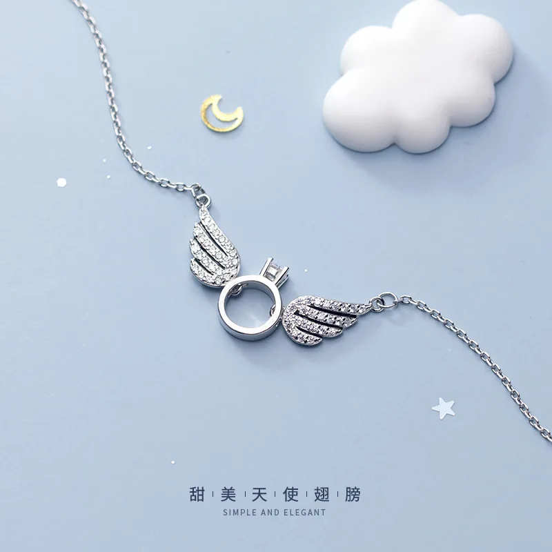 

Real 925 Sterling Silver Angel Wings Necklace for Women Girls Guardian Angel Pendant Necklaces Fine Jewelry Christmas Gifts