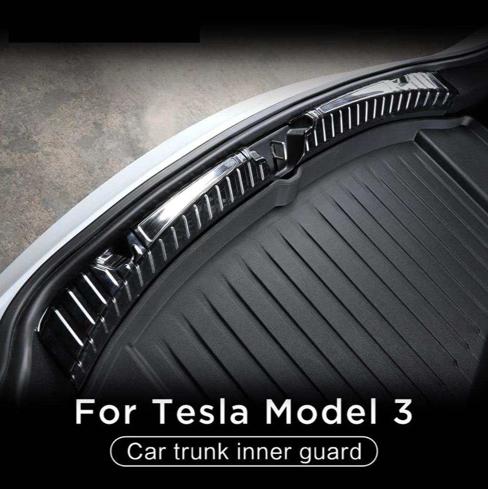 

Stainless steel trunk inner guard for Tesla Model 3 2017-2020 Car Inner Rear Bumper Guard Plate Cover TrimNew Style