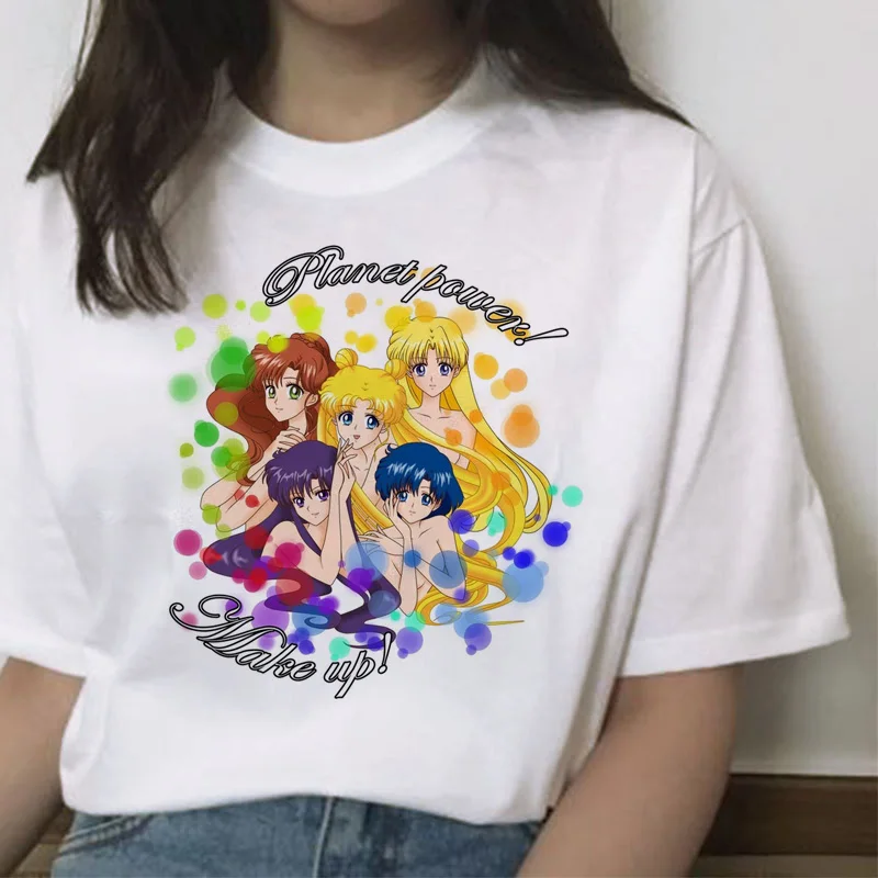 Женские повседневные футболки с круглым вырезом Sailor Moon Kawaii Забавные коротким