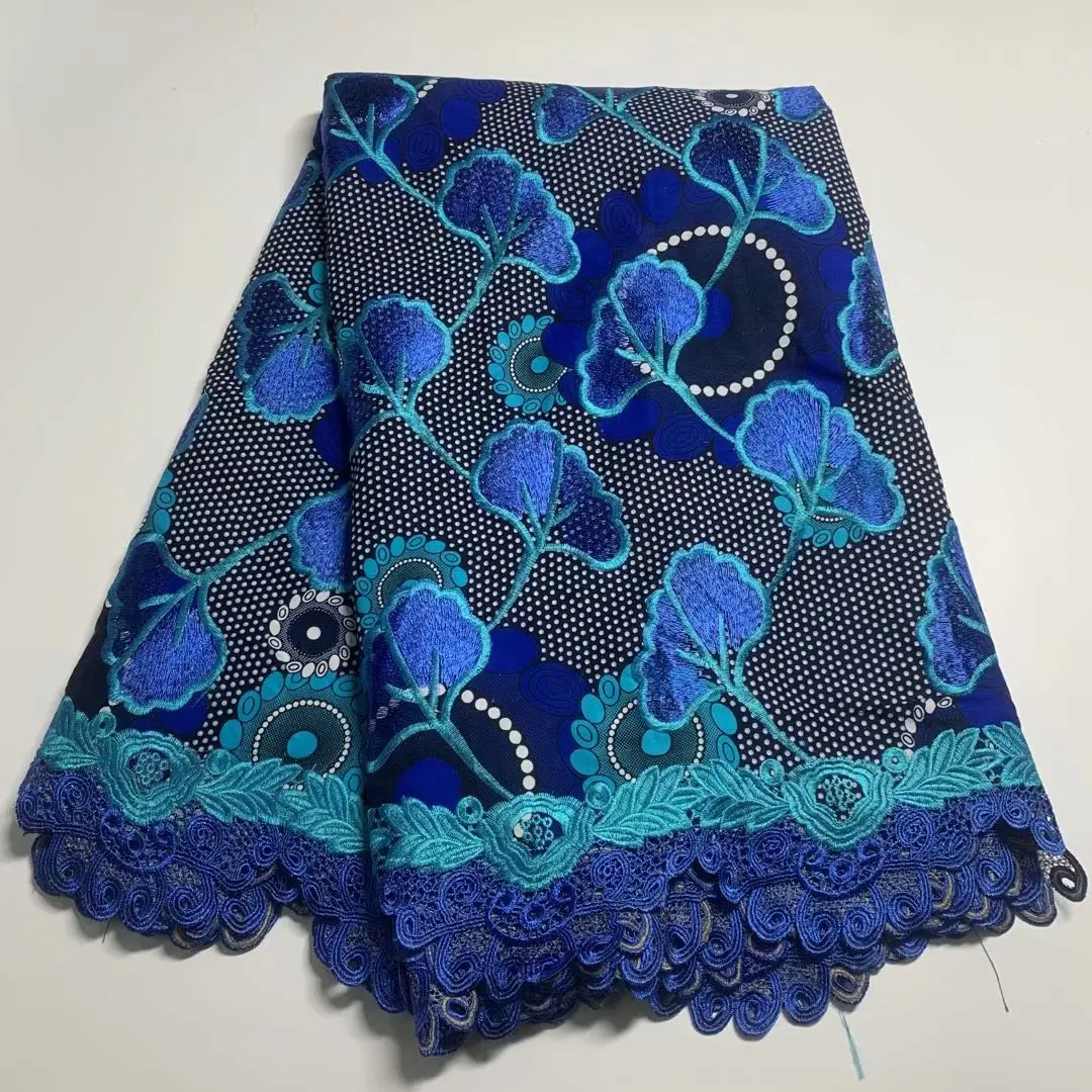 

Beautiful Embroidered Lace African Ankara Lace Fabric With Guipure Lace Border For Making Party Dress