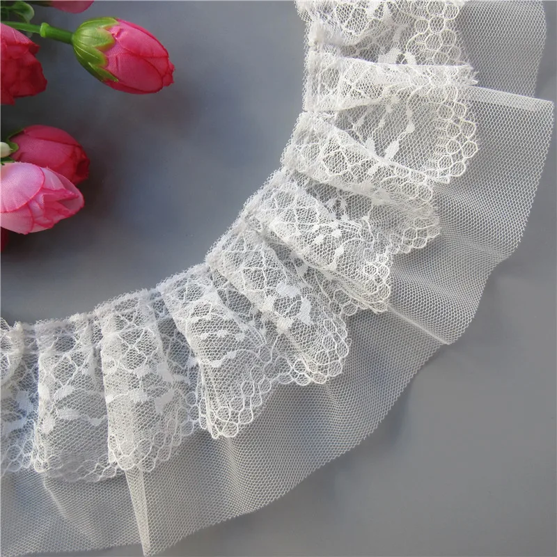 3 _ белая мягкая 2-слойная плиссированная вуаль кружева с оборками обрезанная