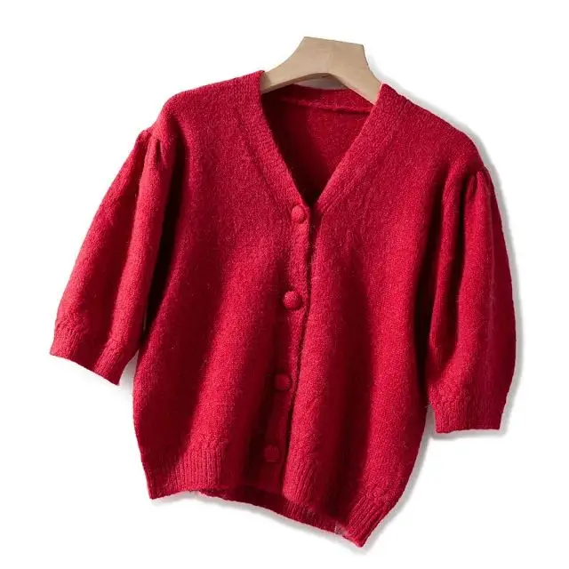 

2020 Spring and Autumn New Knitted Cardigan Fashionable Solid-breasted Mohair Short-sleeved Knitted Tops Sweater