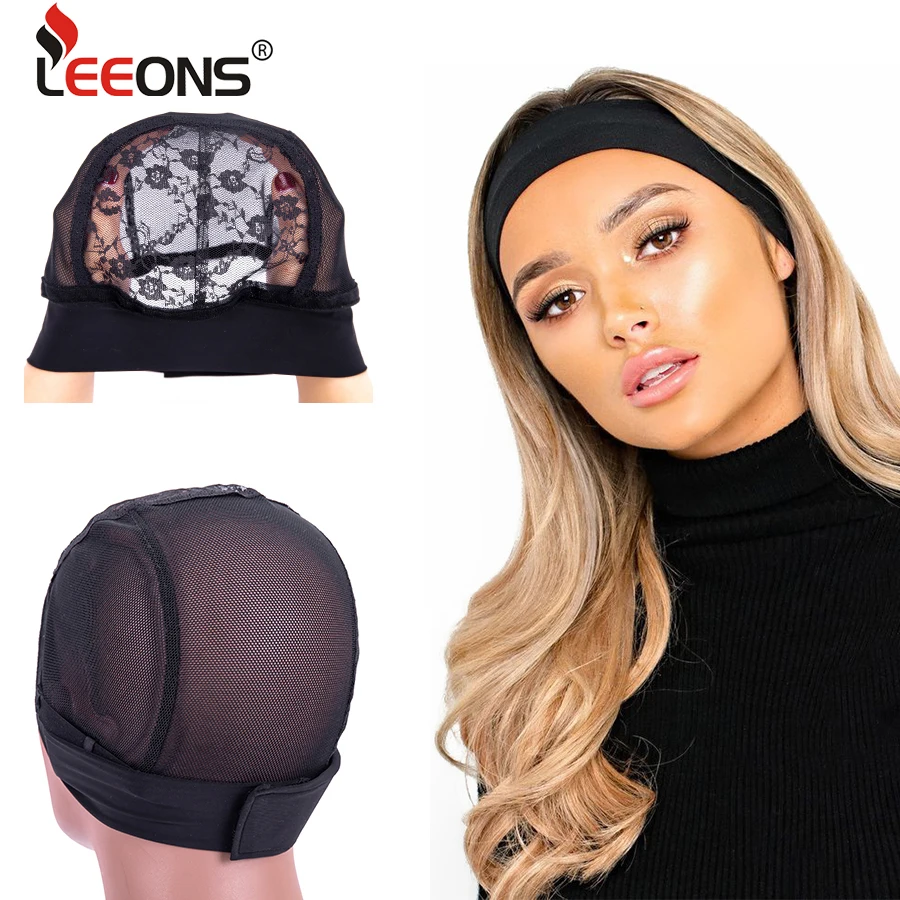 

Leeons 1Pcs Headband Wig Cap For Making Wigs Adjustable Weave Cap Black Headband Wig Cap With Adjustable Velcro Lace Wave Cap