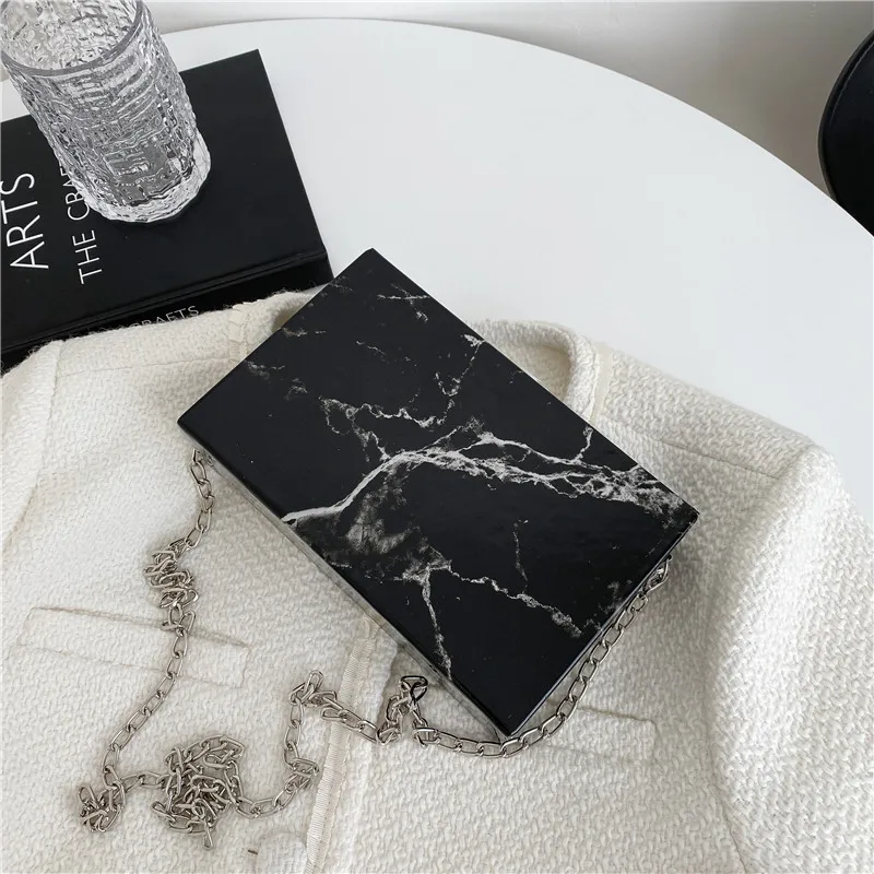 

Advanced Marble Texture Pu Leather Box Bag Women Chain Handbags Designer Shoulder Crossbody Bags Luxury Lady Evening Clutch Bag