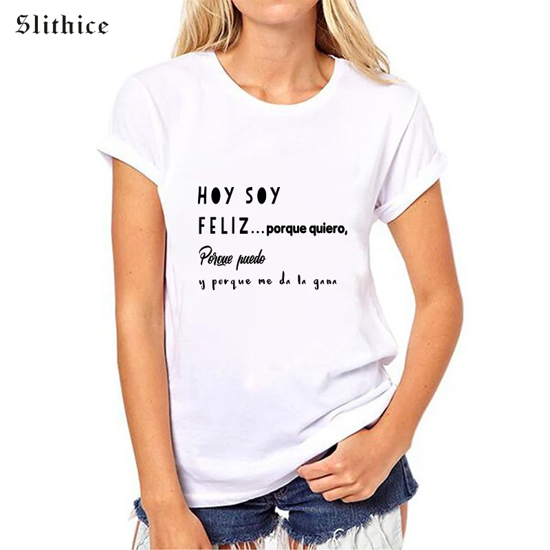 

Slithice Fashion Spanish Style Letter Print T-shirts Women Short Sleeve Casual Cotton Summer female tshirt top white black