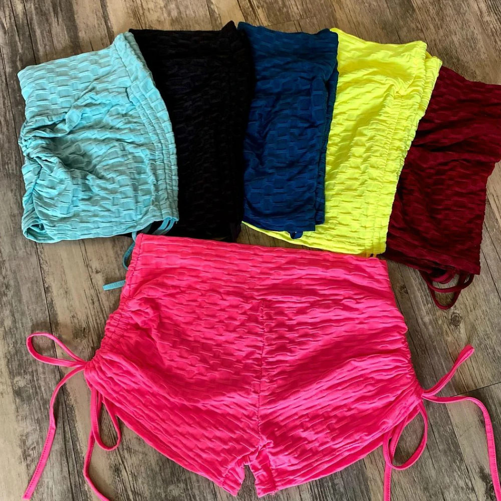 

Fitness Outfit Cycling Shorts Textured Scrunch Butt Lift Push Up Booty Yoga Sports Ruched Bum Gym Biker Hot Pants Knot Tick Tock