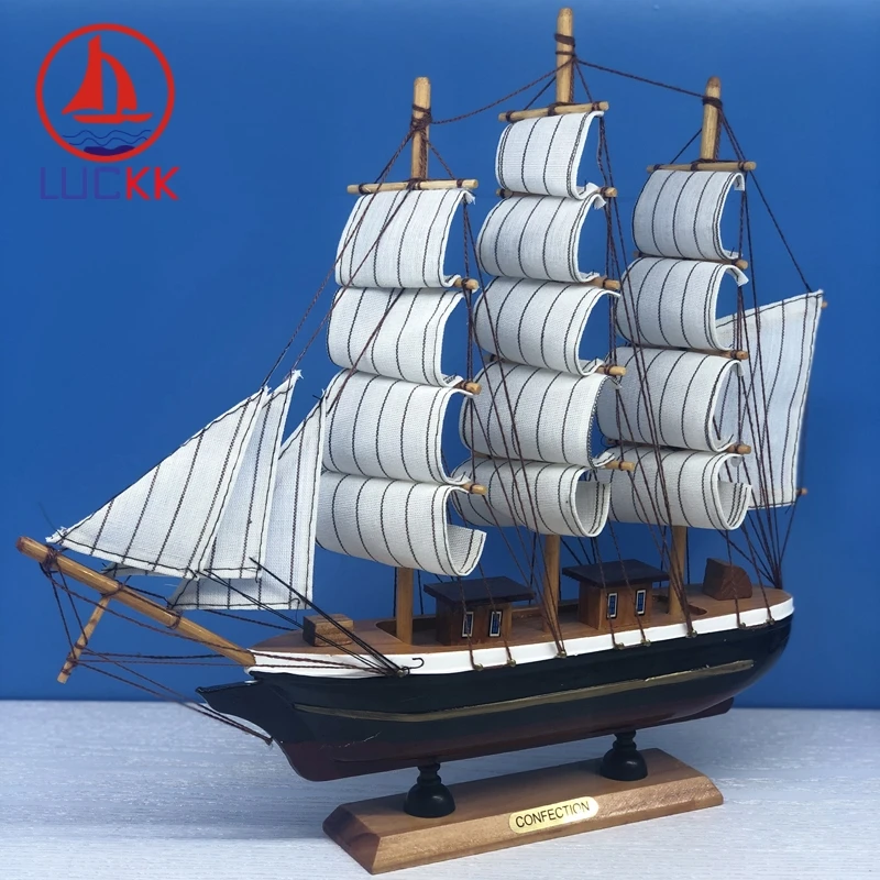 

LUCKK 33CM Handmade Retro Nautical Wooden Miniatures Sailing Model Marine Classical Decor Room Party Home Figurine Wood Crafts