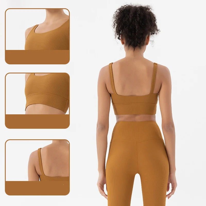 Ribbed Cotton Women Yoga Sport Bra Fitness Running Vest Sleep Underwear Padded Crop Tops Gym Top Bras Athletic Sportswear