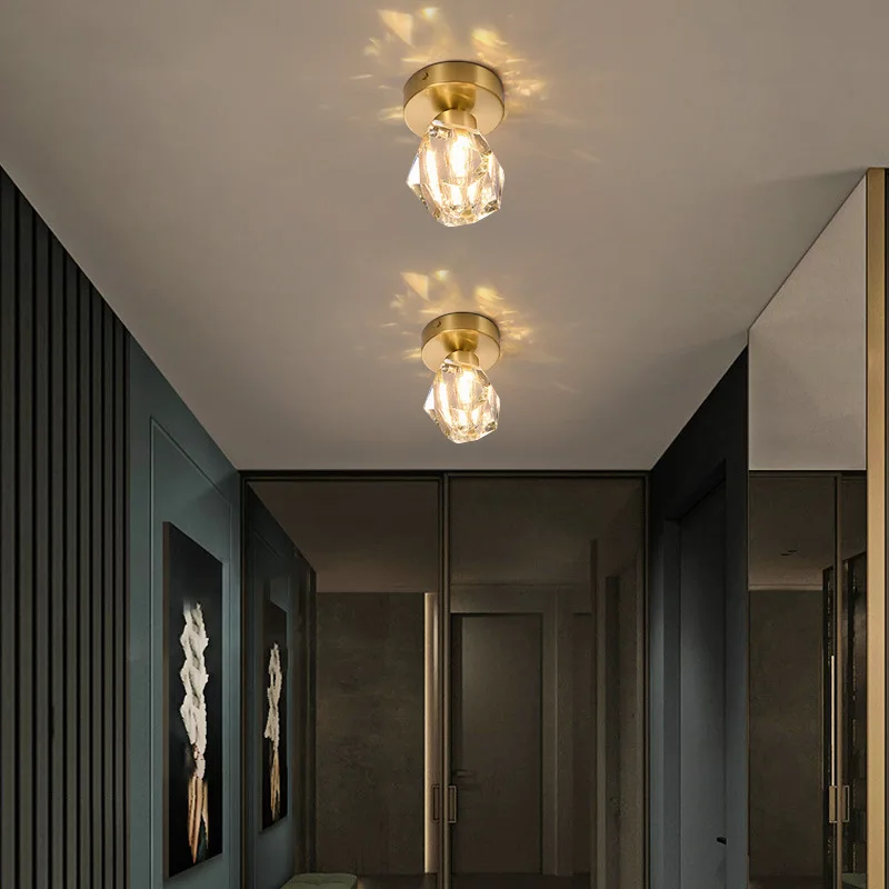 

Nordic Simple Modern Creative Corridor Cloakroom Aisle Balcony Small Crown / Lotus Leaf / Crystal Glass Copper Ceiling Lamps