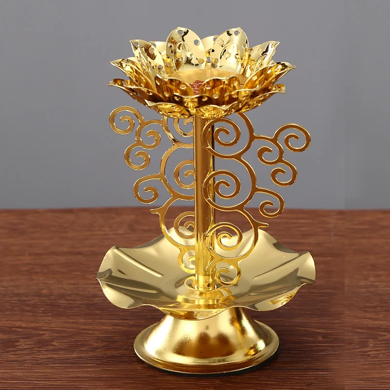 Фонарь подсвечник держатель лампы маленький металлический золотой Лотос цветок