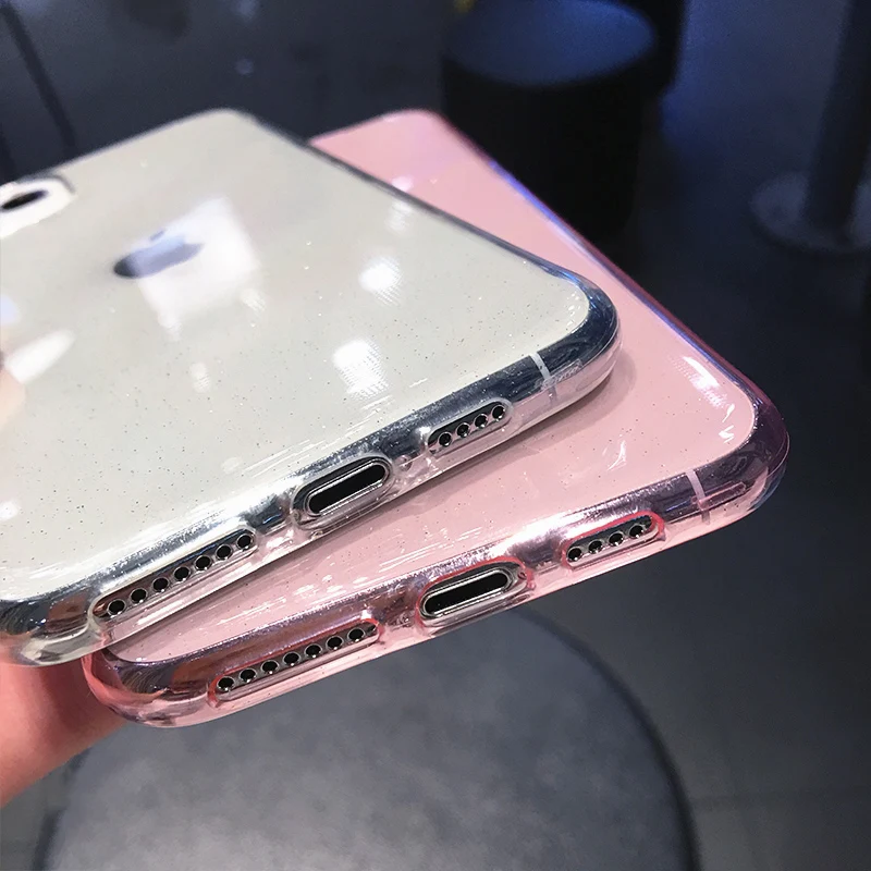 Однотонный чехол SUYACS с блестками для iPhone 12 11 Pro Max Mini XR XS 6 6S 7 8 Plus мягкий из ТПУ