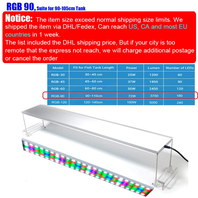 Chihiros RGB серия 30-120 см размер Aquarum светодиодный светильник ing Plant Grow светильник с крышкой или висячим фиксацией с яркостью дистанционного управления - Цвет: RGB90