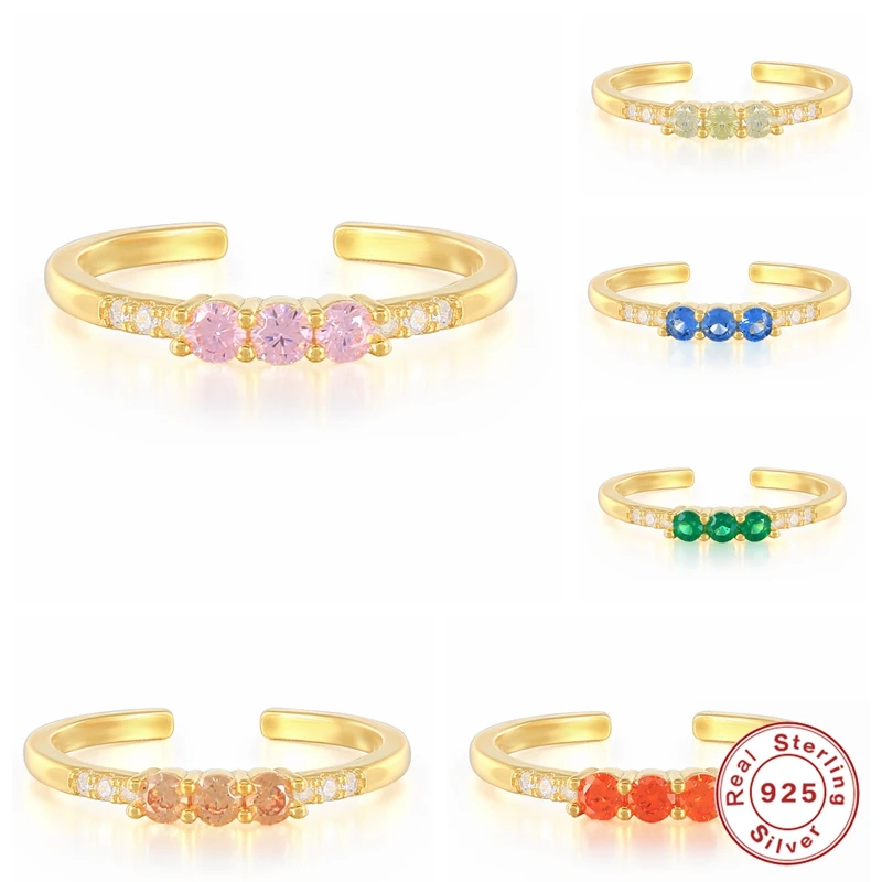 

Aide модные 925 стерлингового серебра простой Радуга, розового, синего, белого цветов, с украшениями в виде кристаллов Циркон открытые, кольца н...