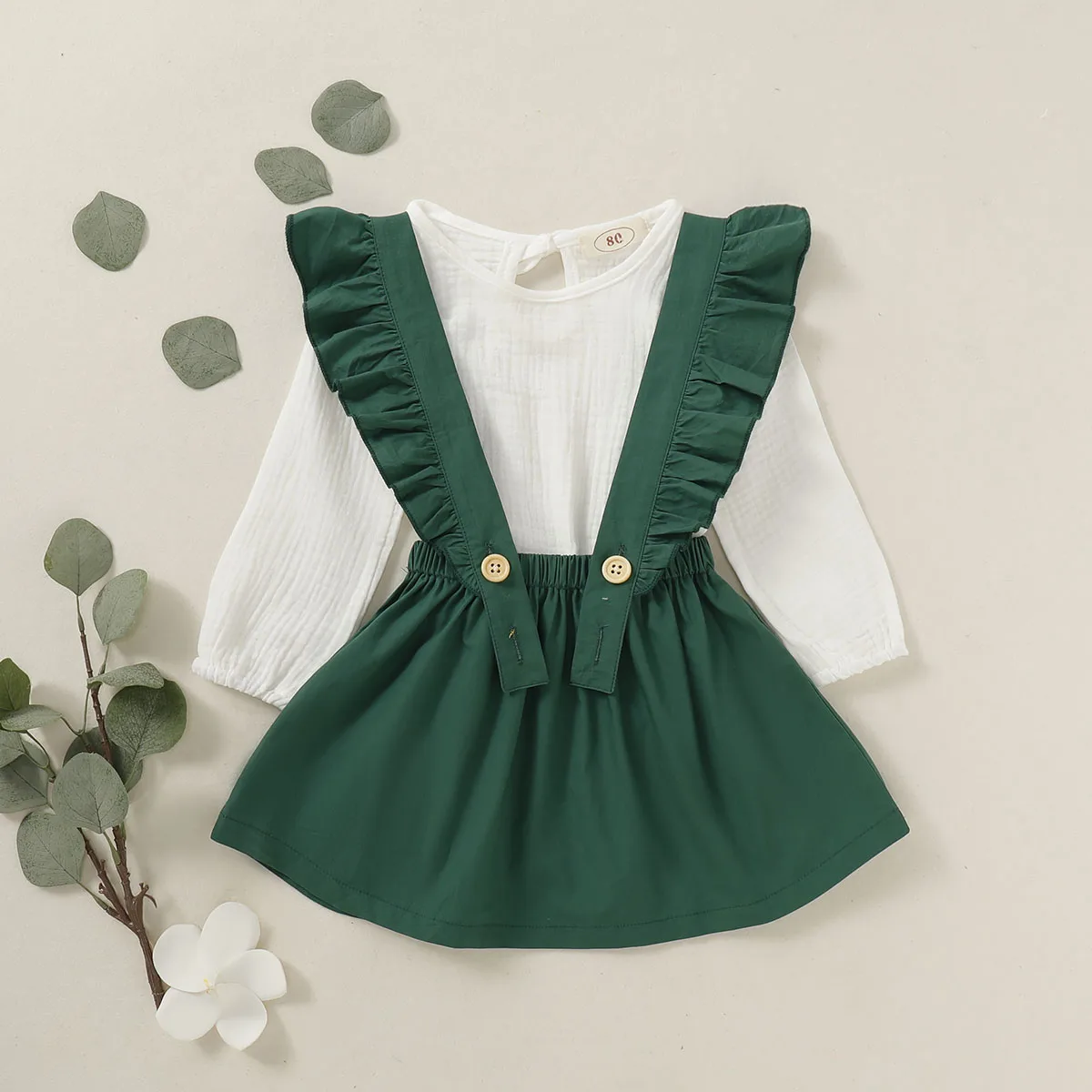 Комплект из 2 предметов хлопковая футболка с длинным рукавом и юбка на лямках